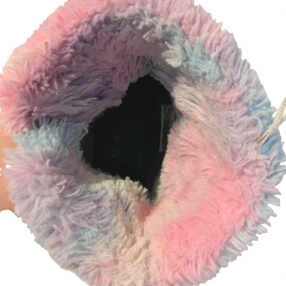 The Children's Place Girl's 13 Winter Fuzzy Boots‎ Faux Suede Rainbow Fur Gray